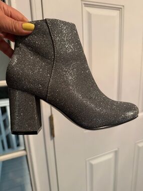 Diba Silver Glitter Block Heel Ankle Boots